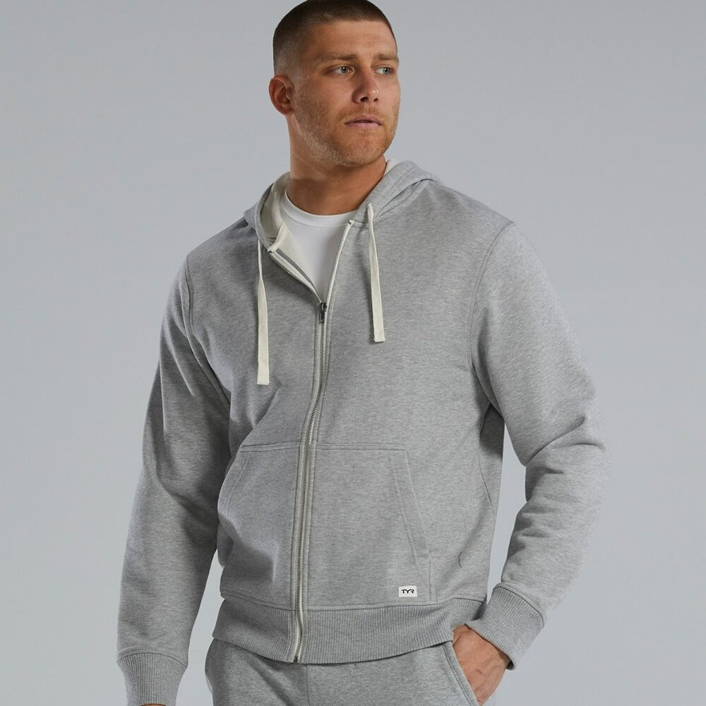 TYR UltraSoft Men’s Heavyweight Terry Full-Zip Hoodie 2XL Light Grey